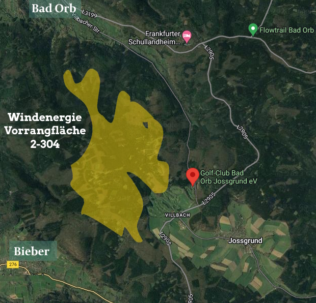 Windenergie Vorrangfläche 2-304 zwischen Bad Orb und Bieber